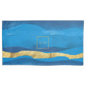 Housse D'oreillers Soleil Azur Ocean Surf Vagues Blue Gold Monogramme (devant-gauche)