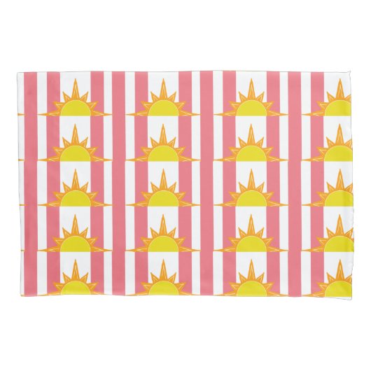 Housse D'oreillers Soleil jaune orange sur bandes roses (devant-gauche)