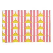 Housse D'oreillers Soleil jaune orange sur bandes roses (devant-Droit)