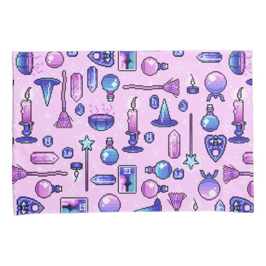 Housse D'oreillers Sorcière rose violet Motif d'art Pixel (devant-Droit)