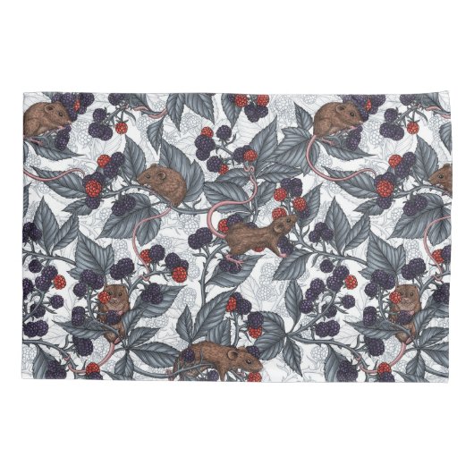 Housse D'oreillers Souris et mûres sur blanc (Dos-gauche)