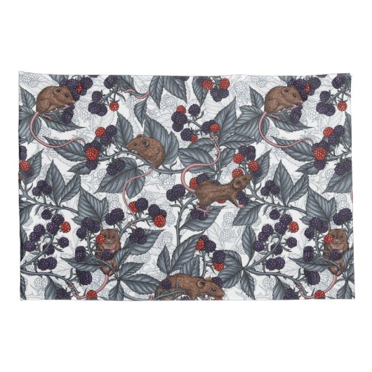 Housse D'oreillers Souris et mûres sur blanc (Dos-Droit)