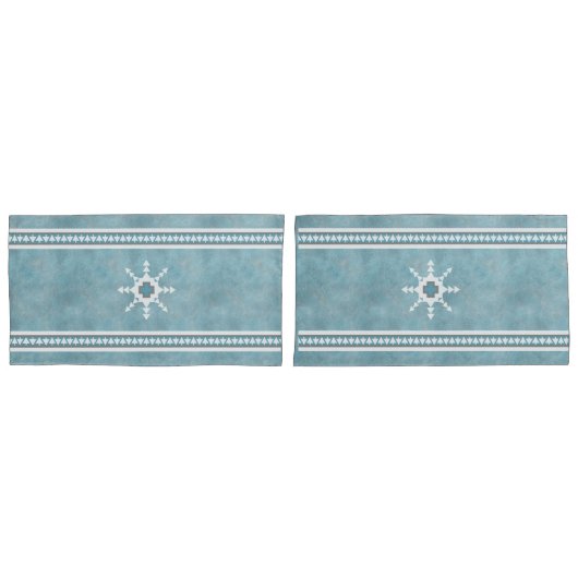 Housse D'oreillers Southwest Winter Snowflakes & Pine Trees Bleu (devant-Set)