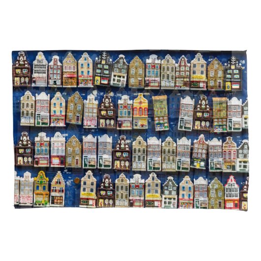 Housse D'oreillers souvenirs hollandais, scène de rue à Amsterdam. (devant)