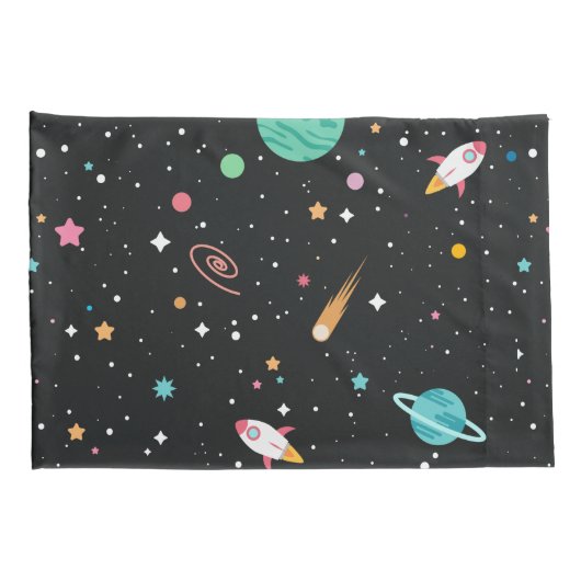 Housse D'oreillers Space Rocket Ships et Stars (Dos-Droit)