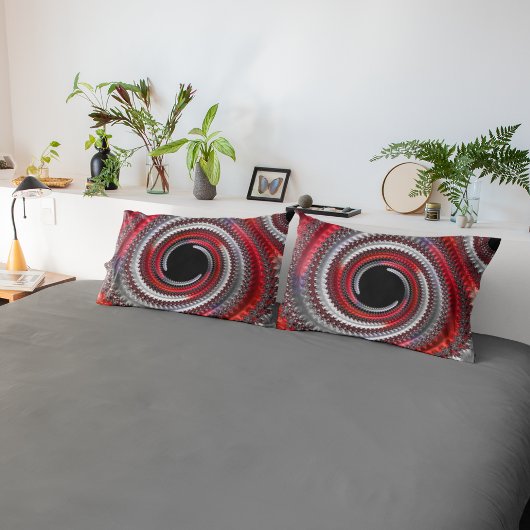 Housse D'oreillers Spirale fractale abstraite rouge et noir à dégradé