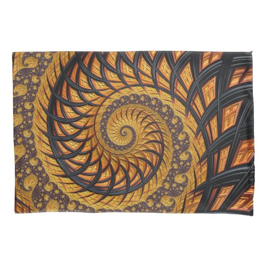 Housse D'oreillers Spirale fractale noire et or abstraite (devant)