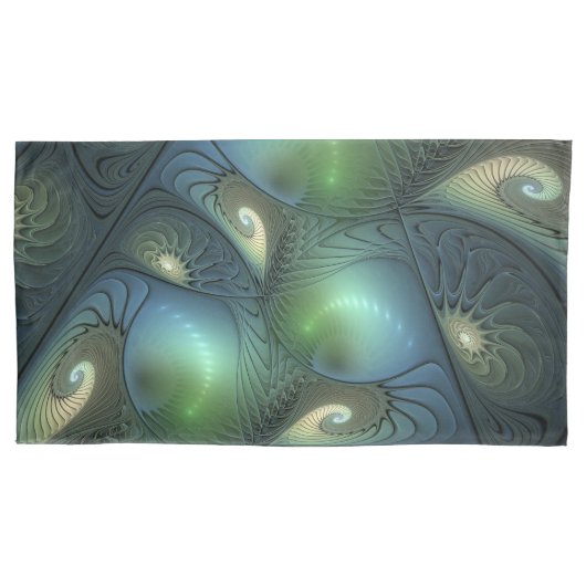 Housse D'oreillers Spirales Turquoise Beige Vert Abstrait Fractal Art (devant-gauche)