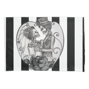 Housse D'oreillers Squelette rayé couple d'amoureux danse de mariage