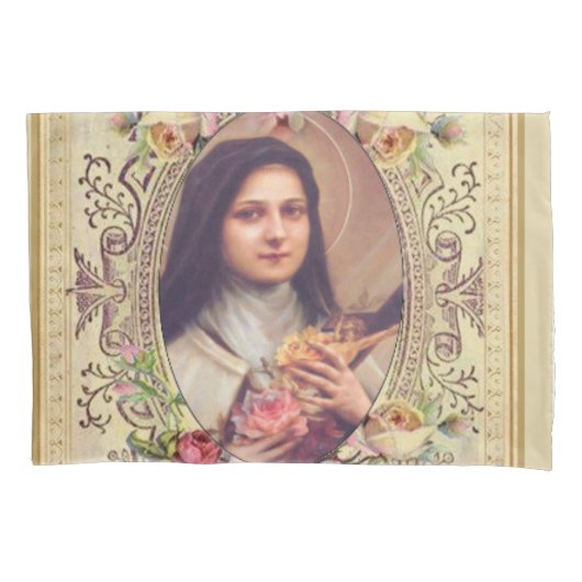 Housse D'oreillers St Therese le petit crucifix de roses de fleur (devant)