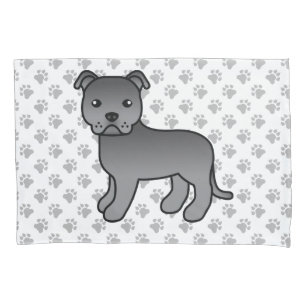 Housse D'oreillers Staffie anglais bleu mignon chien de dessin animé 