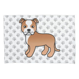 Housse D'oreillers Staffie Rouge Et Blanc Chien De Dessin Animé Migno
