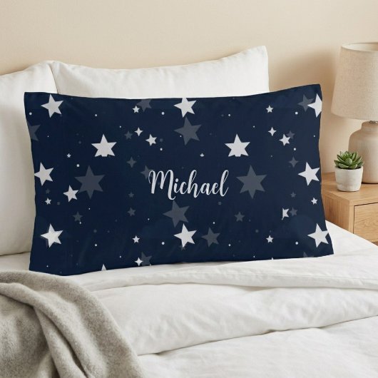 Housse D'oreillers Star Pattern Pillow Cover with Custom Name - Blue