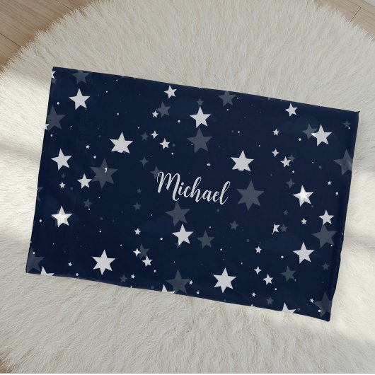 Housse D'oreillers Star Pattern Pillow Cover with Custom Name - Blue 