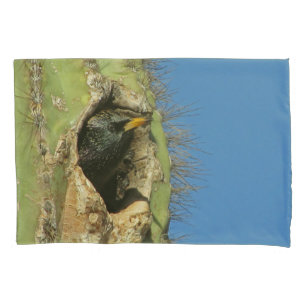 Housse D'oreillers Starling dans Saguaro Cactus Photo Southwest Bird