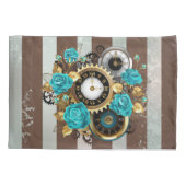 Housse D'oreillers Steampunk Clock and Turquoise Roses on Striped (Dos)