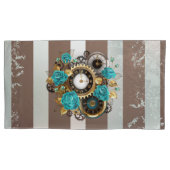 Housse D'oreillers Steampunk Clock and Turquoise Roses on Striped (devant)
