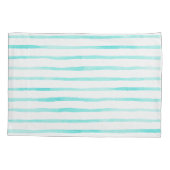 Housse D'oreillers Stripes Alive Turquoise Blue Watercolor Pillowcase (Dos-gauche)