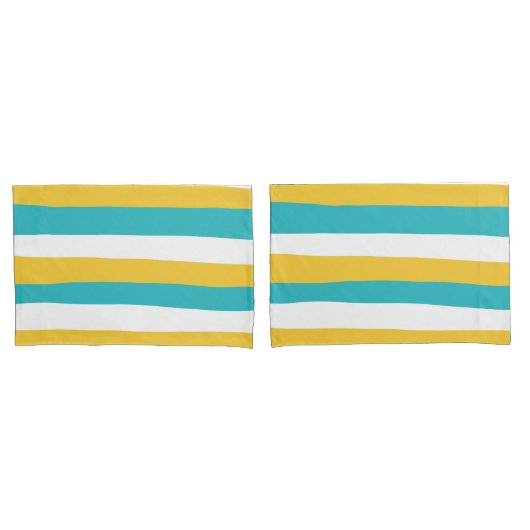 Housse D'oreillers Stripes inégales - Turquoise et Jaune (devant-Set)