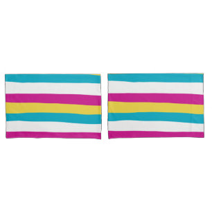 Housse D'oreillers Stripes inégales - Turquoise, Jaune, Rose et Blanc