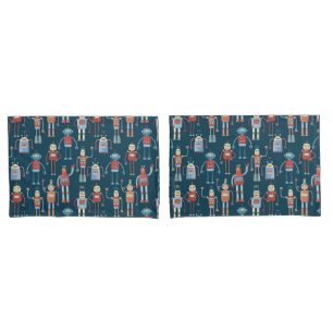 Housse D'oreillers Style années 1950 Retro Robot Motif