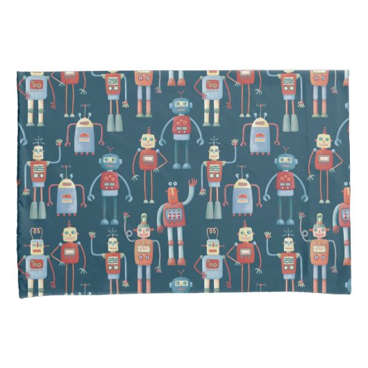 Housse D'oreillers Style années 1950 Retro Robot Motif (devant-Droit)