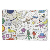 Housse D'oreillers Style Doodle, illustration du thème spatial. (Dos)