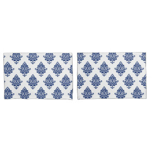 Housse D'oreillers Style marine bleu et blanc Damas motif