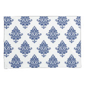 Housse D'oreillers Style marine bleu et blanc Damas motif (devant-Droit)