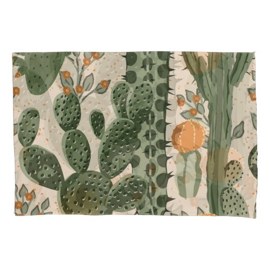Housse D'oreillers Succulents verts, fleurs oranges, papier peint de (devant)