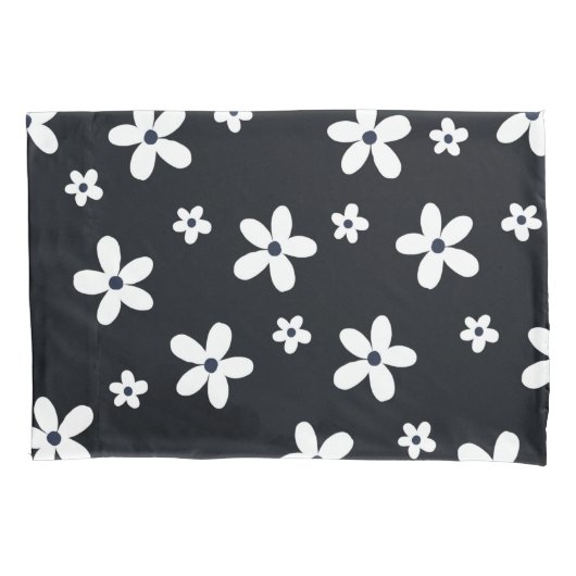 Housse D'oreillers Summer Boho Black White Daisy Flowers (devant-gauche)