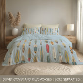 Housse D'oreillers Surf Life - Retro Coastal Blue Surfboard Print