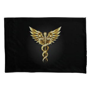 Housse D'oreillers Symbole caducee polygonal or
