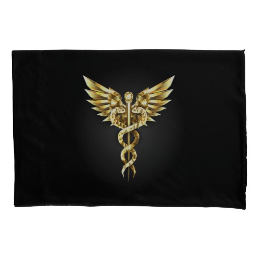 Housse D'oreillers Symbole caducee polygonal or (devant)