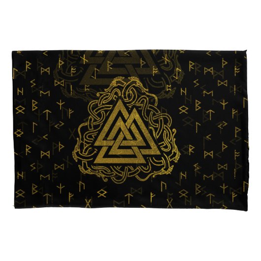 Housse D'oreillers Symbole de Valknut d'or sur le motif de runes (devant)