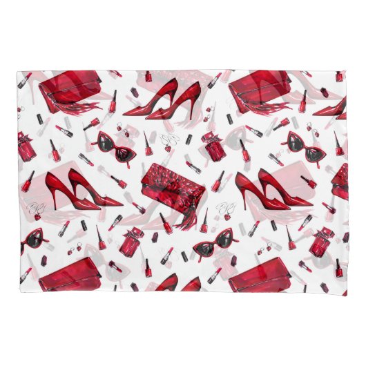 Housse D'oreillers talons rouges, motif d'accessoires de mode. (devant)