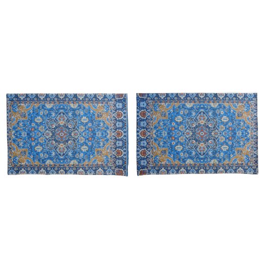Housse D'oreillers Tapis turc oriental bleu perse antique (devant-Set)