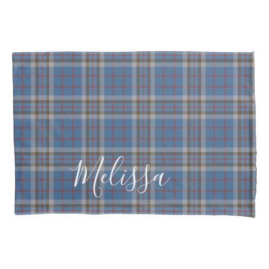 Housse D'oreillers Tartan Clan Thompson Plaid Blue Grey Check (devant-gauche)