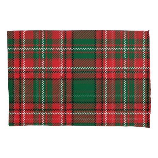 Housse D'oreillers Tartan traditionnel : motif plaid rouge-vert. (devant)