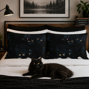 Housse D'oreillers Tas de caresses de chat noir félins mignons