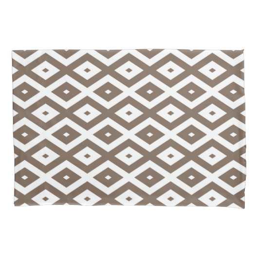 Housse D'oreillers Taupe motif diamant brun et blanc (devant)