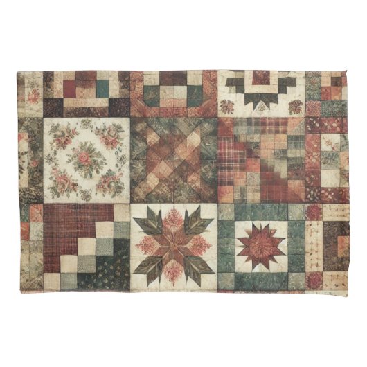 Housse D'oreillers Terracotta Patchwork Quilt Rustic Farmhouse (devant)