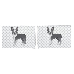 Housse D'oreillers Tervueren et Blanc Cartoon Chien de Boston & Patte