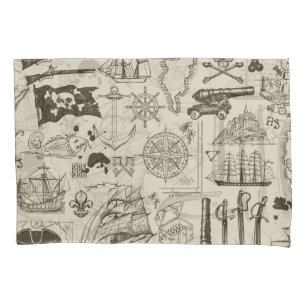 Housse D'oreillers Thème pirate : motif nautique vintage.