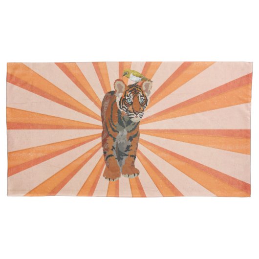 HOUSSE D'OREILLERS TIGER ET OISEAU D'OR (devant-gauche)