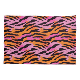 Housse D'oreillers Tiger Stripes Poster de animal rose et orange Glam