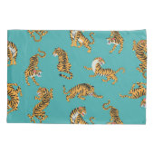 Housse D'oreillers Tiger sur Motif Turquoise (Dos-gauche)