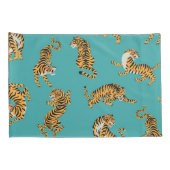 Housse D'oreillers Tiger sur Motif Turquoise (Dos-Droit)