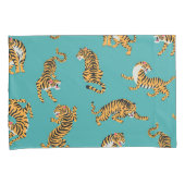 Housse D'oreillers Tiger sur Motif Turquoise (devant-Droit)