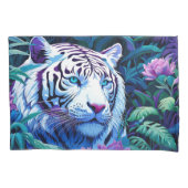 Housse D'oreillers Tigre blanc avec fleurs violettes (devant-gauche)